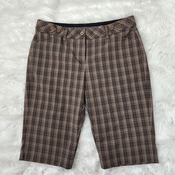 Express Design Studio Brown Plaid Editor Bermuda Shorts Size 0 - Picture 1 of 4